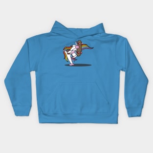 Rainbow Unicorn with red sunglasses doing skateboarding Kids Hoodie